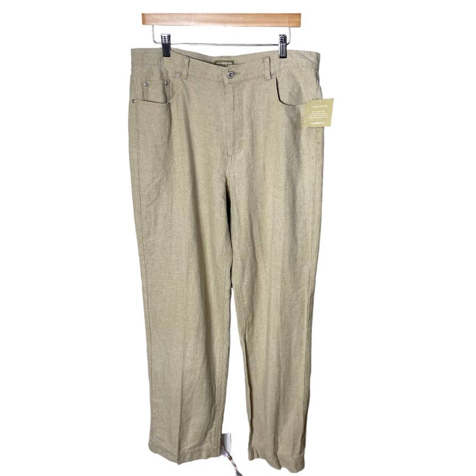 Nwt Liz Claiborne Women's High Waist Straight Leg Linen Cotton Pants Natural 16